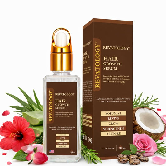 Revatology Botanical Hair Serum for Adults, Daily Leave In for Scalp Conditioning, Hair Growth, Thinning Hair and Fall, 12 Oils and 18 Herbal Extracts with Rosemary, Coconut, Bhringraj, Amla, Castor